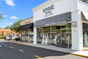Winnie Couture bridal shop exterior, and 4 Paws pet store exterior